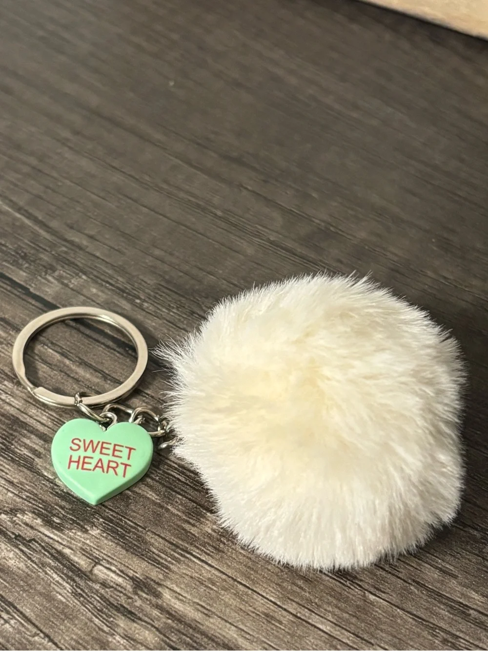 Valentine’s Heart & Fuzzy Pom Pom Keychain